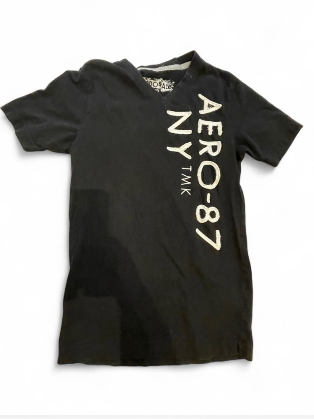 Aeropostale Black Short-Sleeve Tee with Vertical AERO-87 NY Logo
